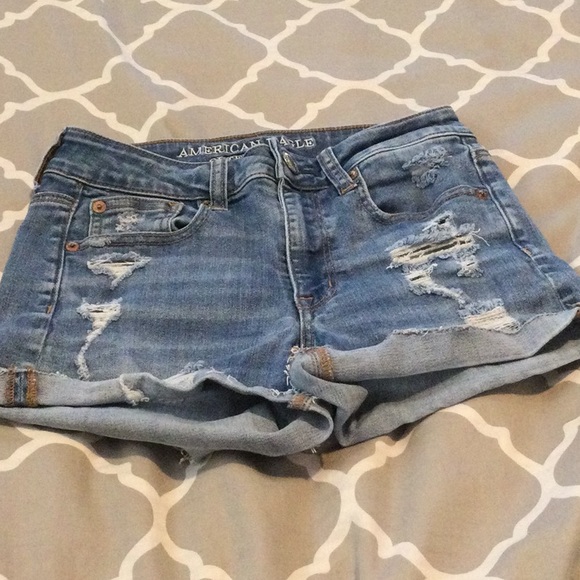 Weathered denim shorts